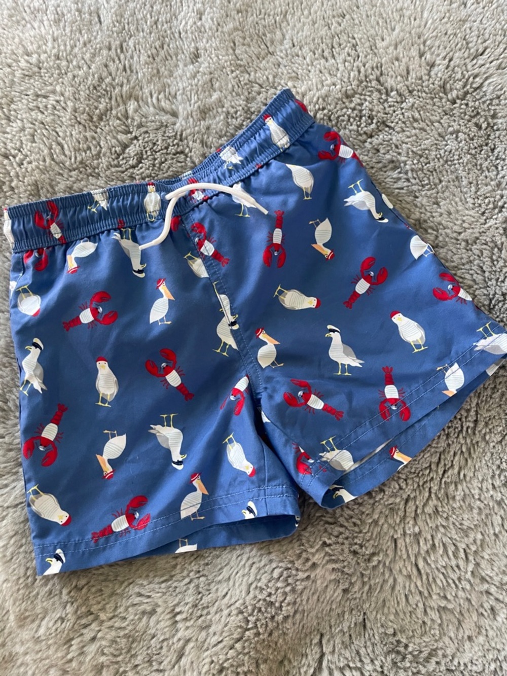Janie & Jack Blue Kids Swim Trunks with Lobster & Seagull Sz 6